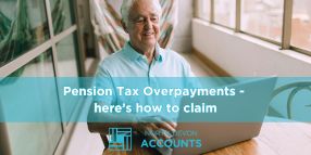 Older man using a laptop at home, illustrating pension tax overpayments and how to claim with guidance from North Devon Accounts<br />
