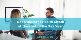 North Devon Accounts business health check graphic showing a client meeting focused on financial planning and business performance reviews