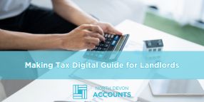 Making Tax Digital Guide for Landlords North Devon Accounts Making Tax Digital for Landlords graphic showing a landlord managing digital records and tax compliance on a laptop